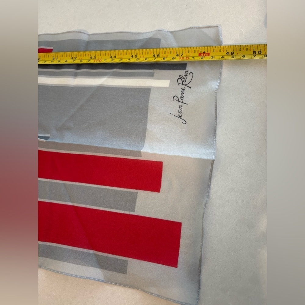 Jean Pierre Robin Silk Feel Red & Gray Striped Scarf - Picture 6 of 14